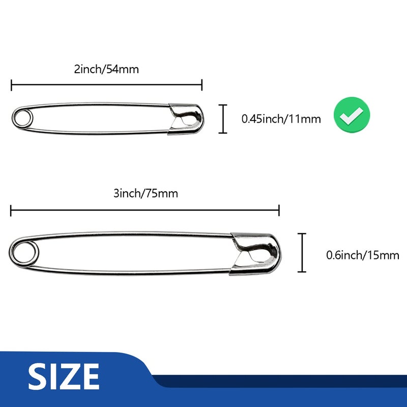 ZIPCCI 2 inch Safety Pins, 200Pcs Large Safety Pins Heavy Duty, Steel Wire - Image 2